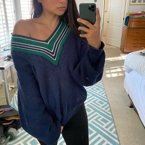 Free people Nautica Oversize off Shoulder Thick V neck Sweater Schoolgirl